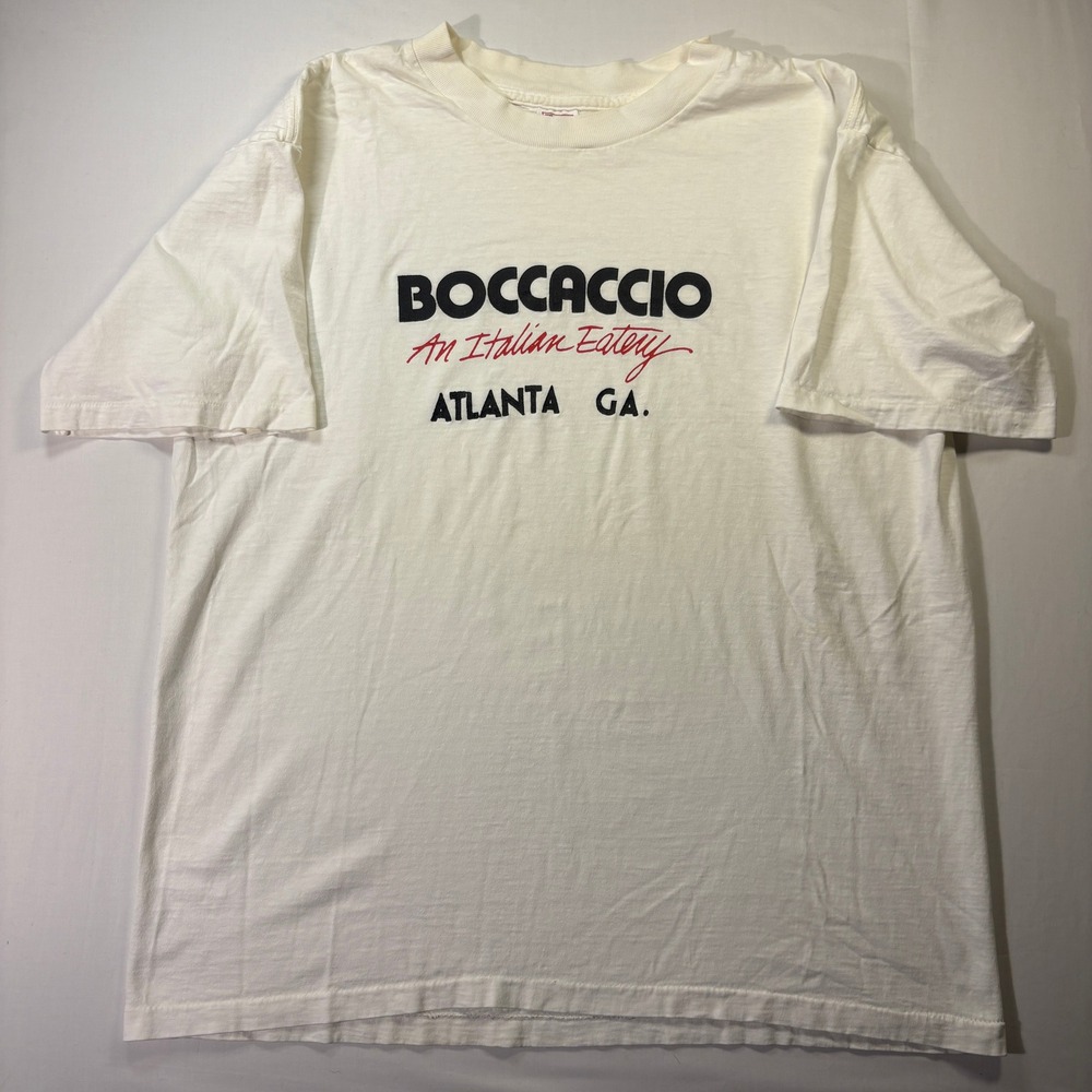 Vintage Boccaccio An Italian Eatery Atlanta GA T-Shirt White XL Best American
